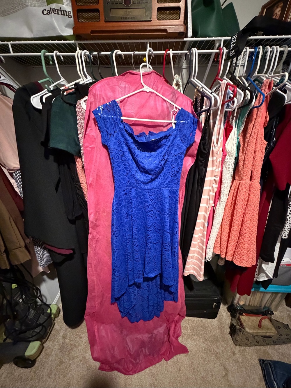 Royal Blue Lace High-Low Dress with Scalloped Hem